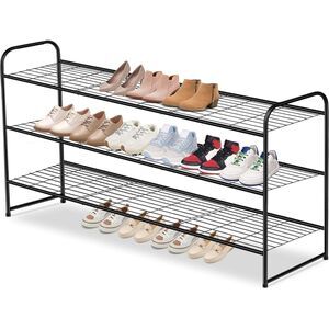 AOODA Long 3 Tier Metal Shoe Rack for Closet Wide Stackable Shoe Storage